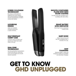 Ghd Unplugged Cordless Hair Straightener In Matte Black -Hair Care Store ghd unplugged black infographic
